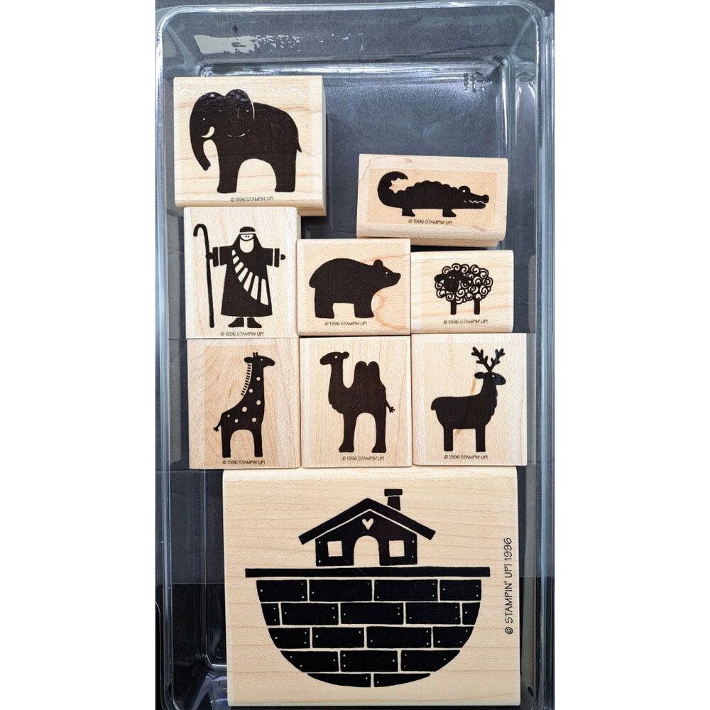 Stampin Up Definitely Decorative Noah Rubber Stamp Set of 9 Ark Giraffe Elephant